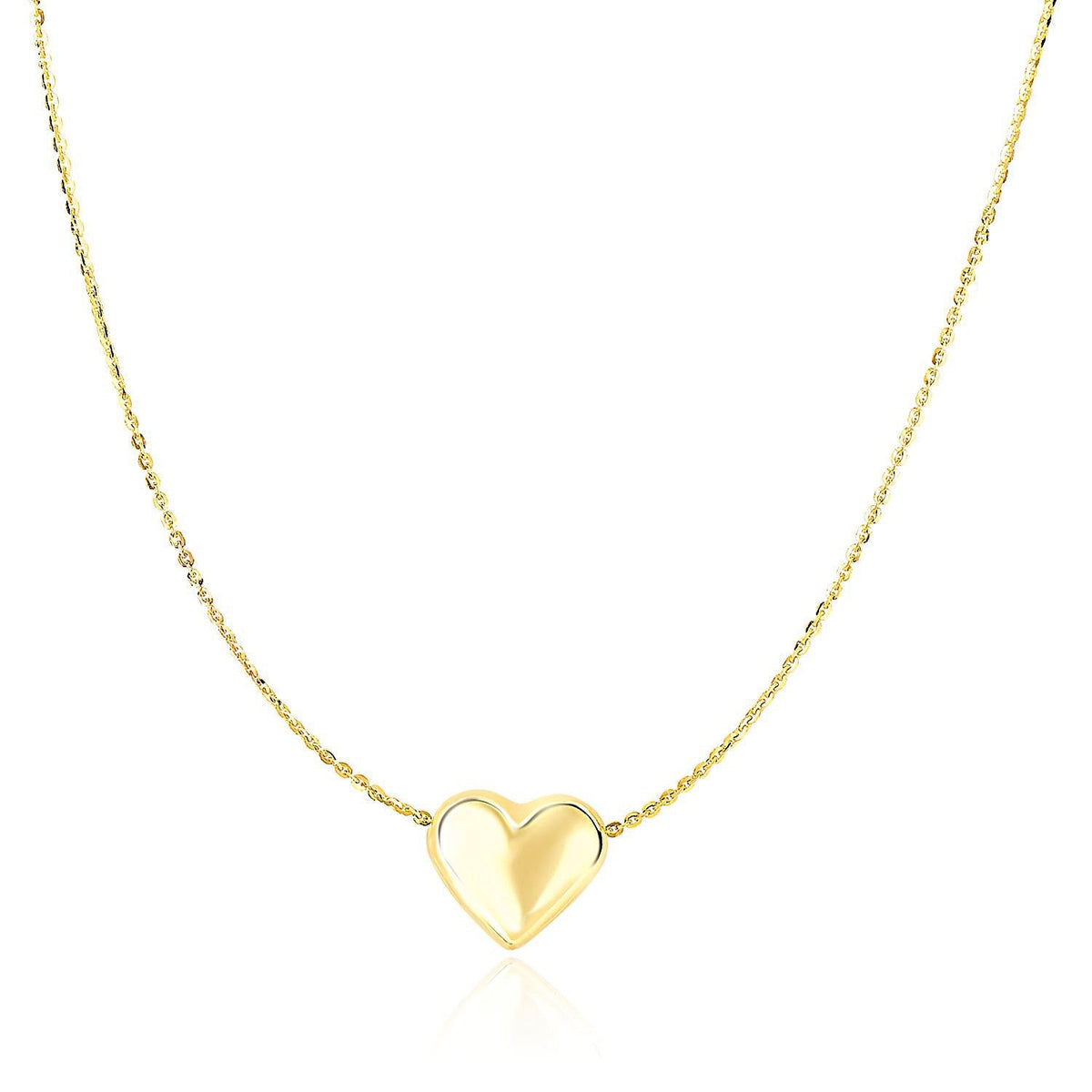 14k yellow gold chain necklace with sliding puffed heart charm, Avera Group