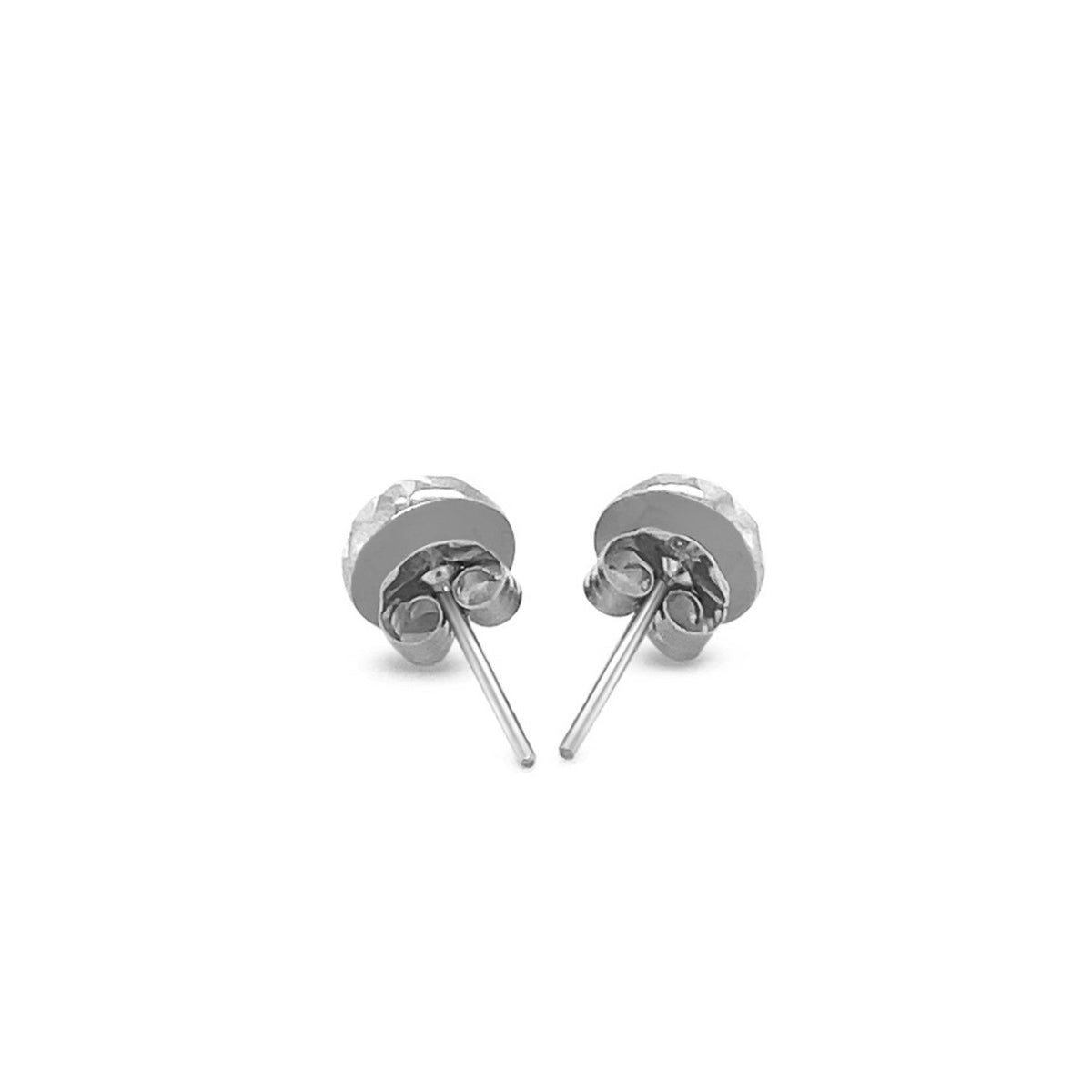 14k white gold 6mm flat stud earrings with sunburst diamond-cut surface by Avera Group, view 3