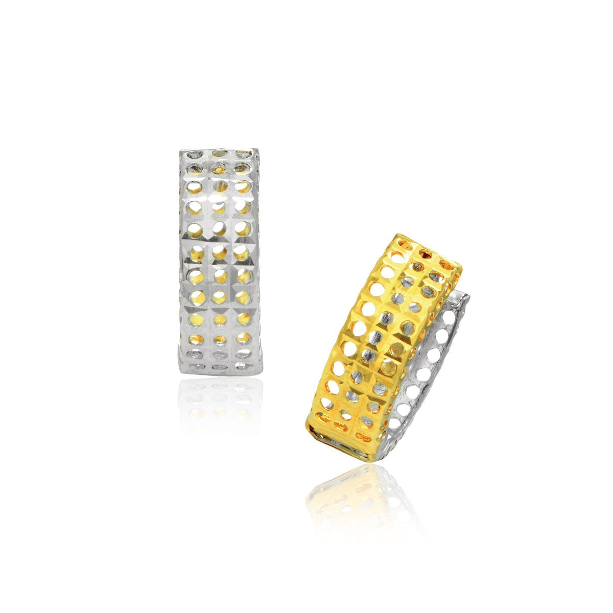 14k two-tone gold mesh style snuggable earrings by Avera Group