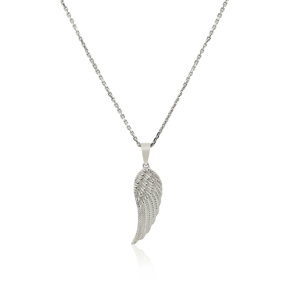 Sterling Silver with Large Textured Angel Wing Pendant by Avera Group