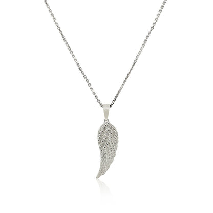 Sterling Silver with Large Textured Angel Wing Pendant by Avera Group