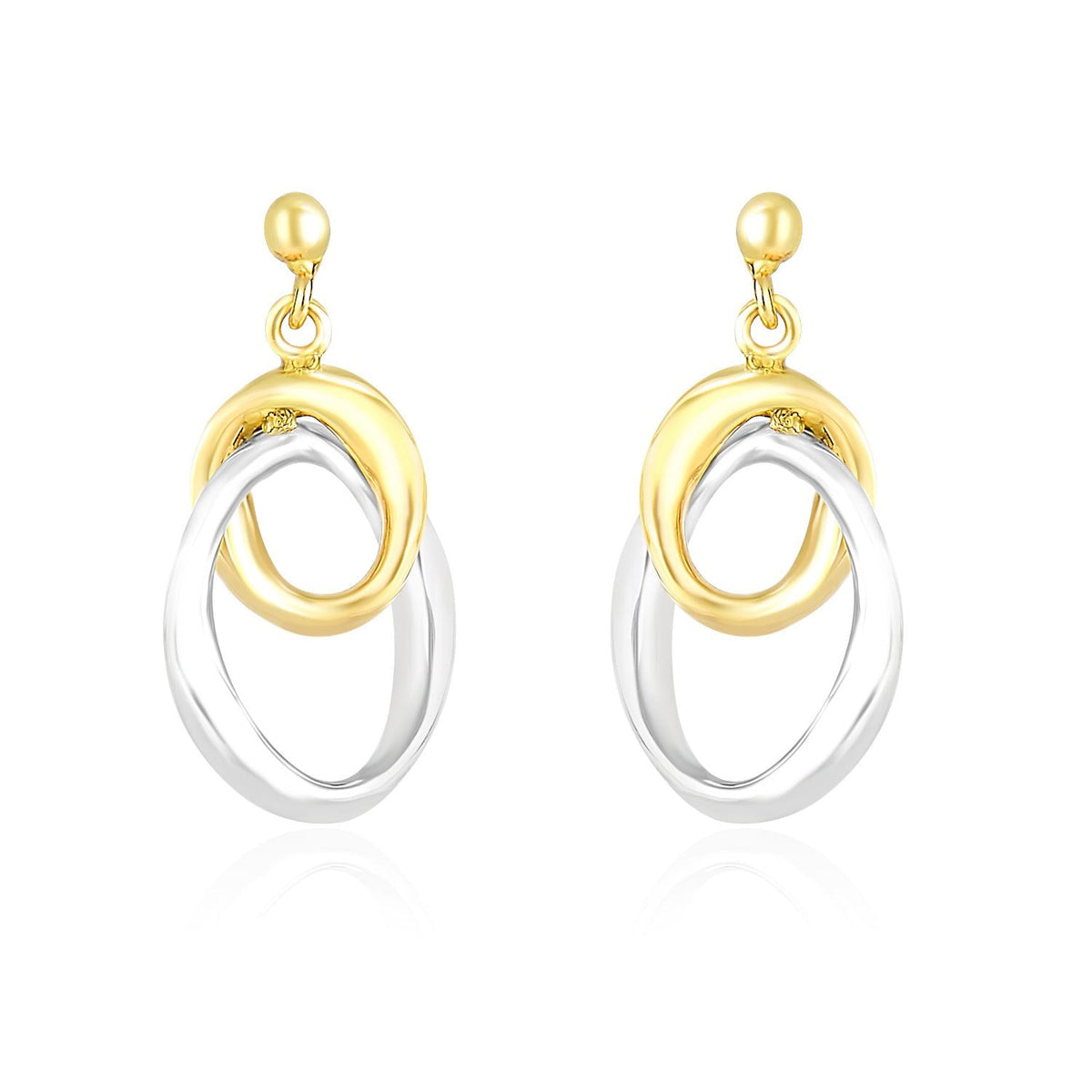 14k two-tone gold drop earrings with interlaced oval sections by Avera Group