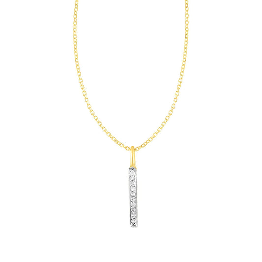 14k yellow gold bar pendant with diamonds on 18 inch chain by Avera Group