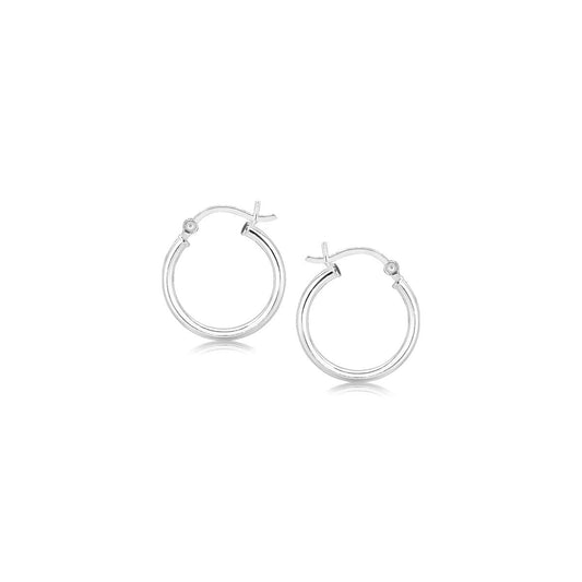 Polished Sterling Silver and Rhodium Plated Hoop Earrings (2x15mm) by Avera Group