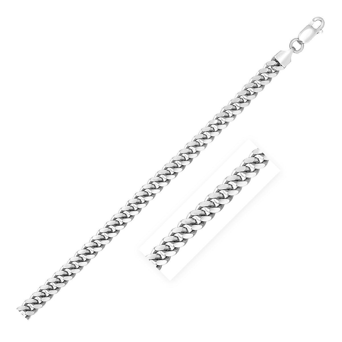 Sterling Silver Rhodium Plated Miami Cuban Chain (5.60 mm) by Avera Group