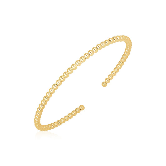 14k yellow gold bead cuff bangle, 3mm, high polish by Avera Group