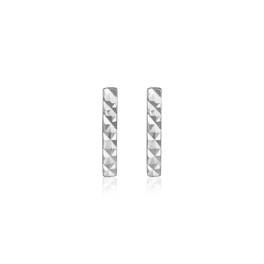 14k white gold textured bar earrings by Avera Group