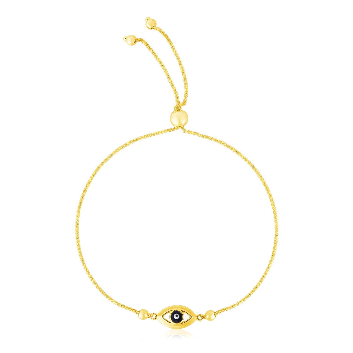 14k yellow gold adjustable evil eye bracelet by Avera Group