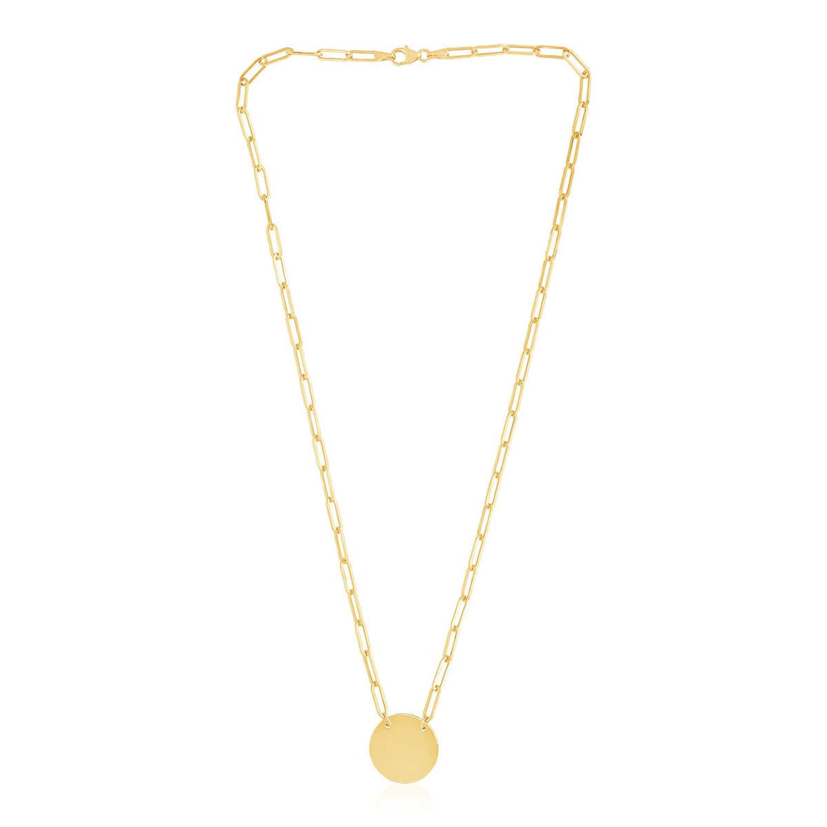14k yellow gold circle disc paperclip link necklace by Avera Group