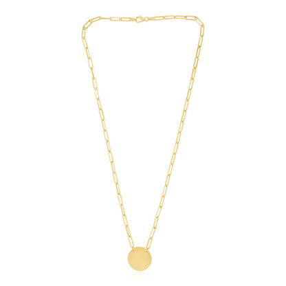 14k yellow gold circle disc paperclip link necklace by Avera Group