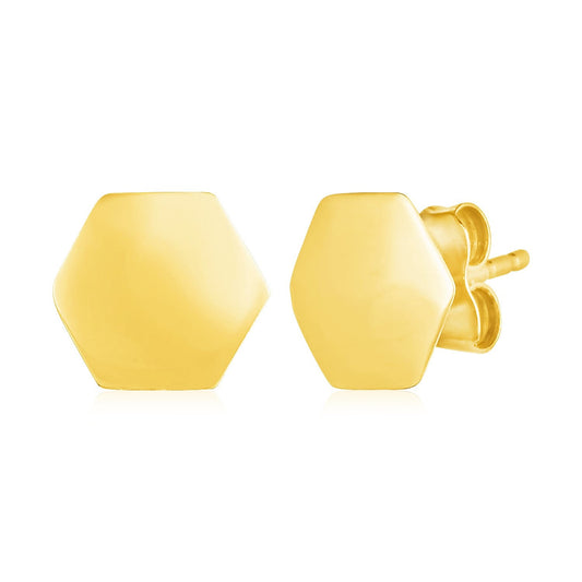 14k yellow gold hexagon stud earrings by Avera Group