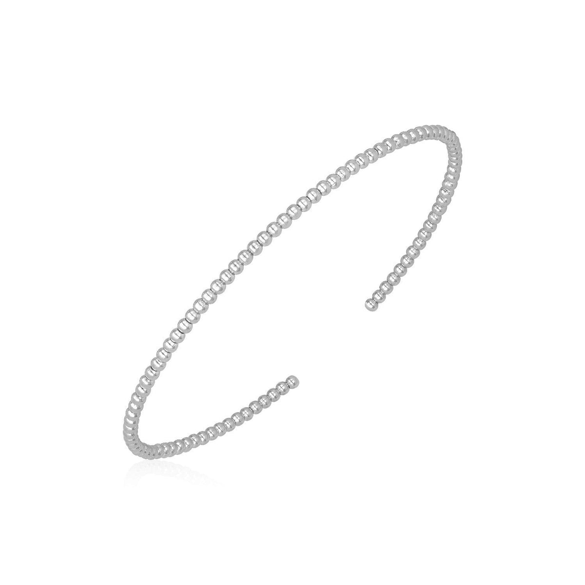 14k white gold polished bead cuff bangle, 2mm, Avera Group