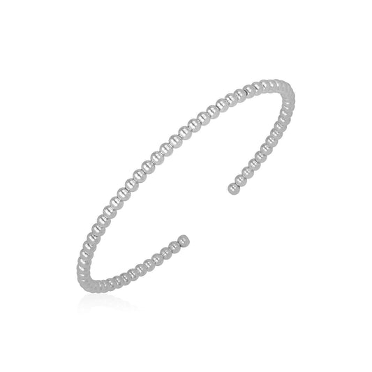 14k white gold polished bead cuff bangle, 3mm, Avera Group