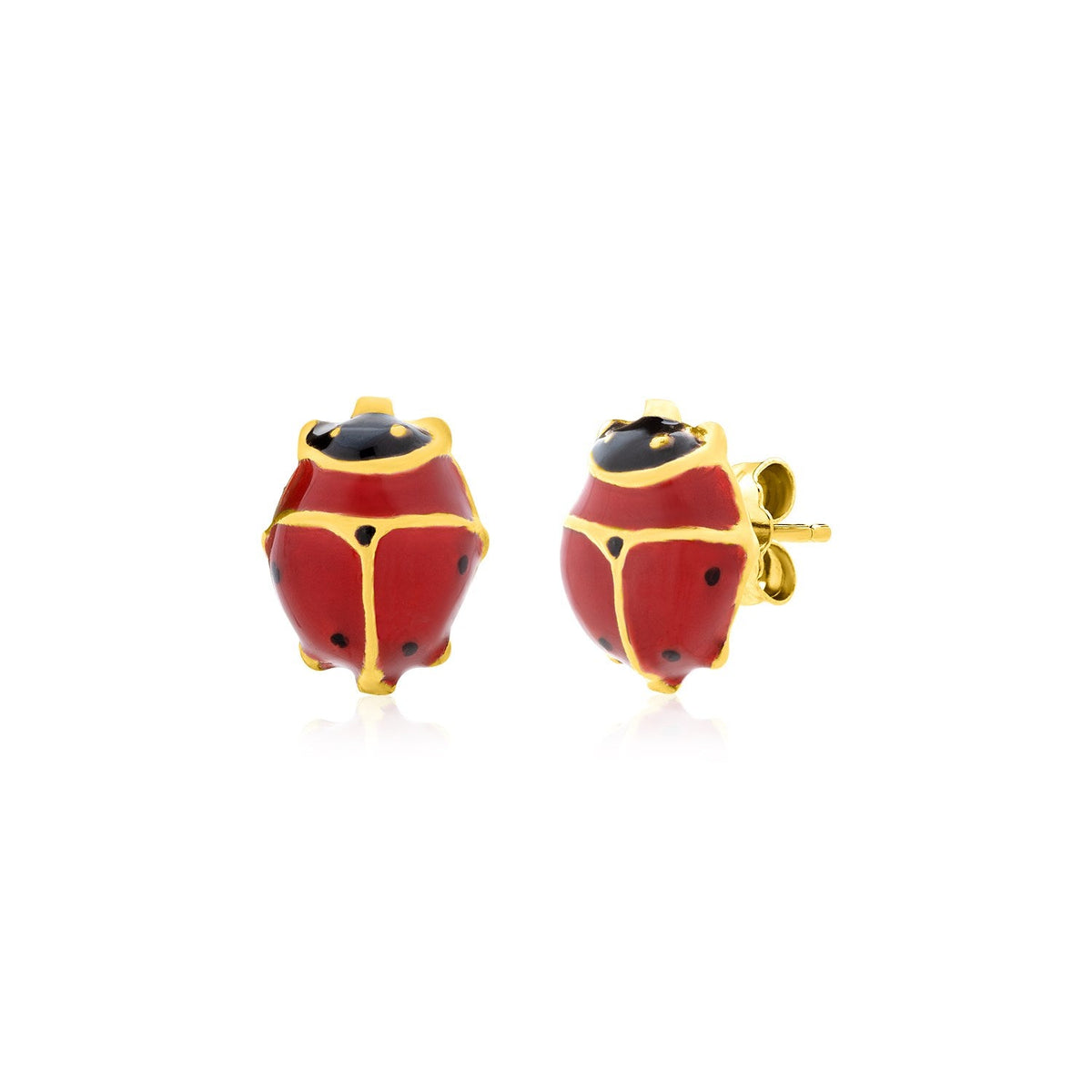 14k yellow gold red lady bug earrings by Avera Group