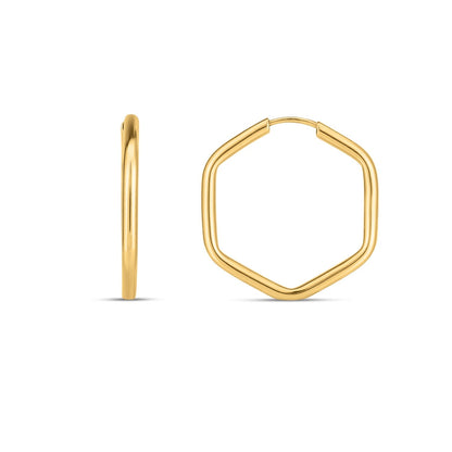 14k yellow gold endless hexagon hoop earrings by Avera Group