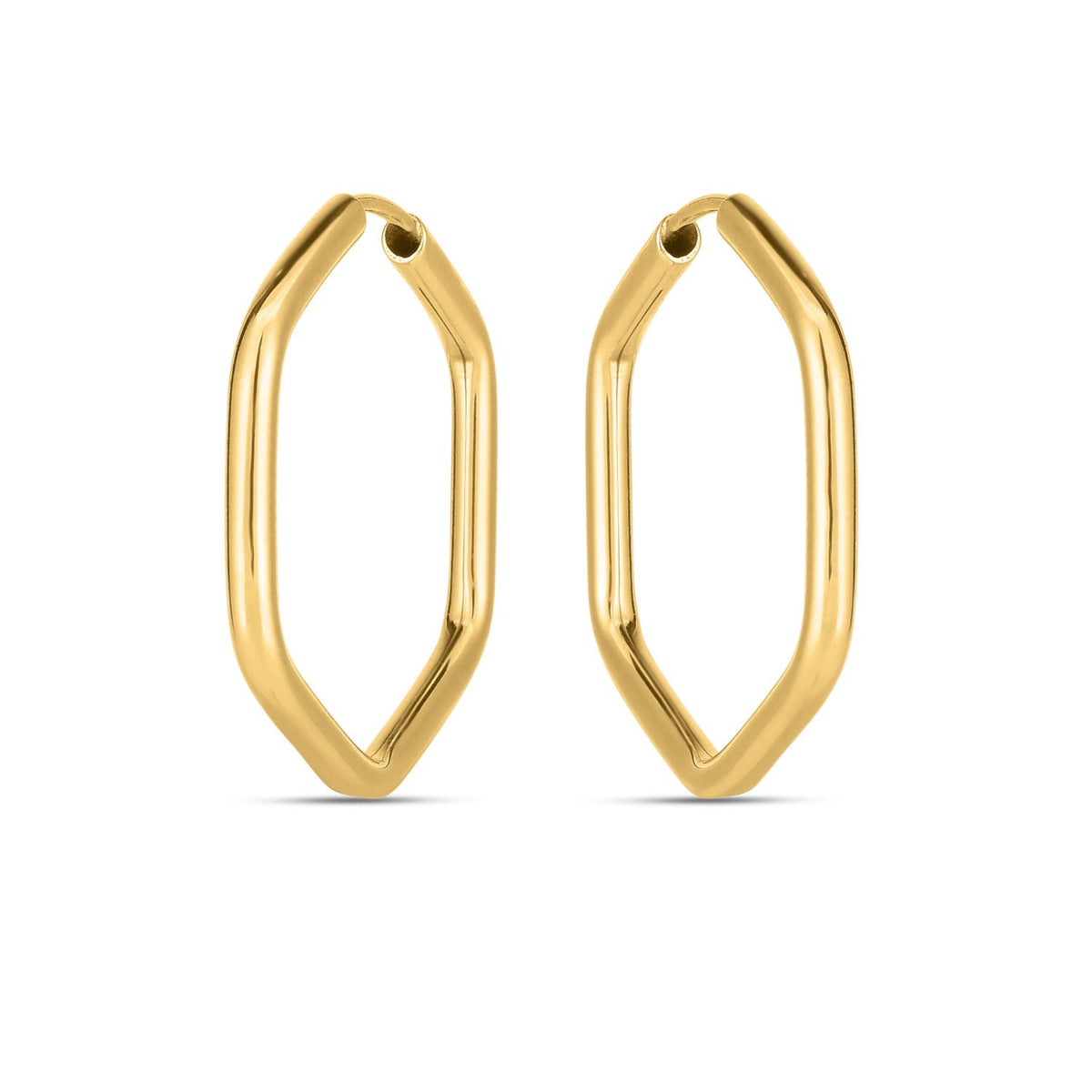 14k yellow gold endless hexagon hoop earrings, Avera Group, view 2