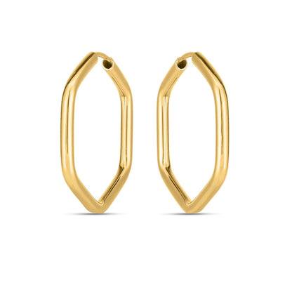 14k yellow gold endless hexagon hoop earrings, Avera Group, view 2