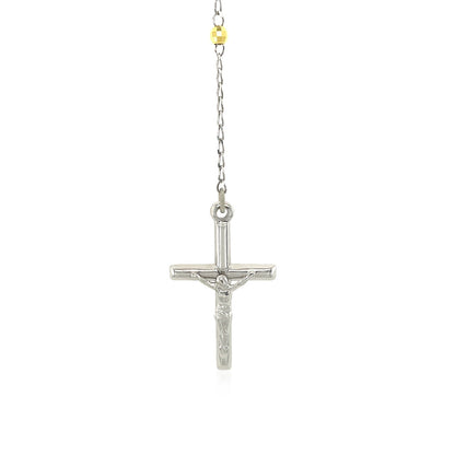 Three Toned Rosary Chain and Bead Necklace in Sterling Silver by Avera Group