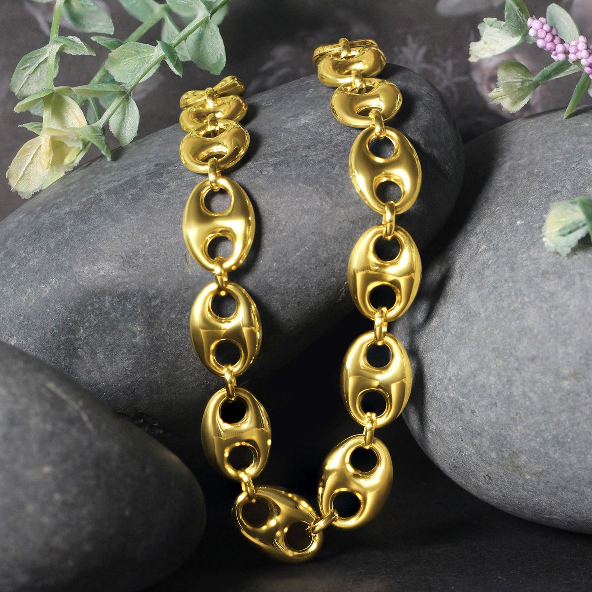 14k yellow gold 11mm puffed mariner link chain, Avera Group, view 5
