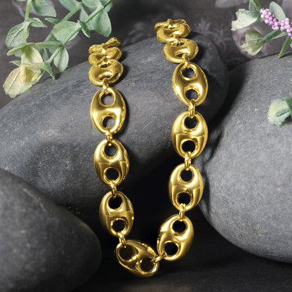 14k yellow gold 11mm puffed mariner link chain, Avera Group, view 5