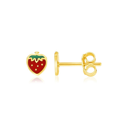 Children's 14k yellow gold enameled strawberry stud earrings by Avera Group
