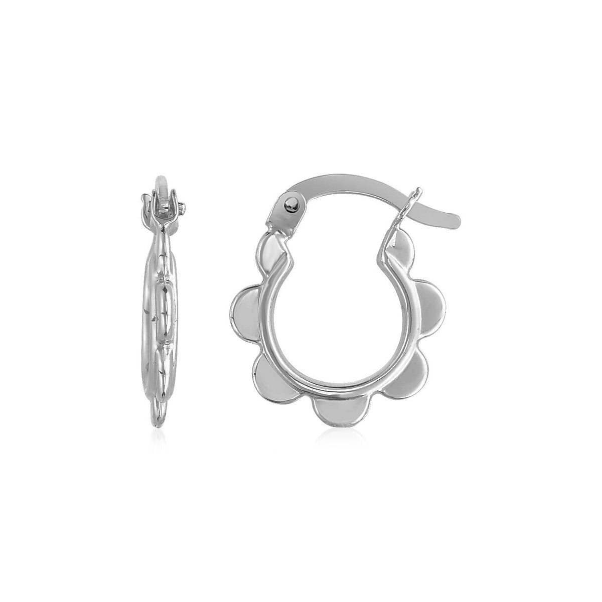 14k white gold scalloped hoop earrings, Avera Group
