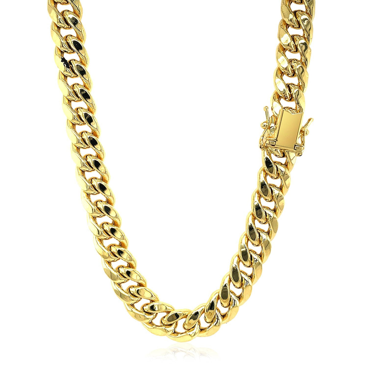 14k yellow gold semi solid Miami Cuban chain, 9.10mm by Avera Group, view 6
