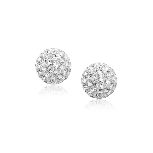 14k yellow gold white crystal ball stud earrings by Avera Group