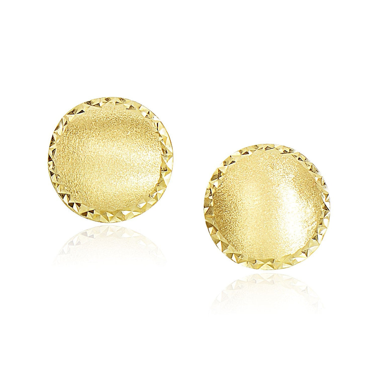 14k yellow gold satin dome earrings with diamond-cut edge by Avera Group