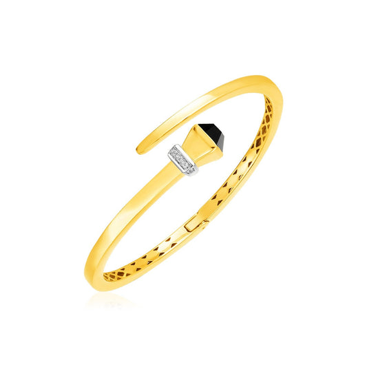 14k yellow gold crossover hinged bangle with black onyx and diamonds, 3.4mm, Avera Group
