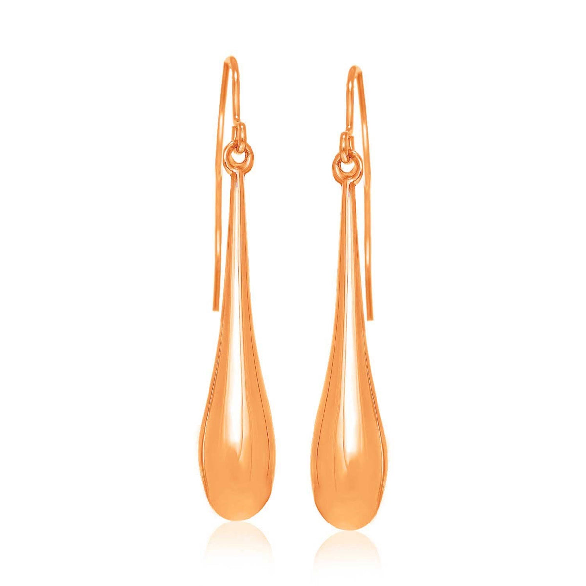 14k rose gold long polished teardrop dangling earrings by Avera Group