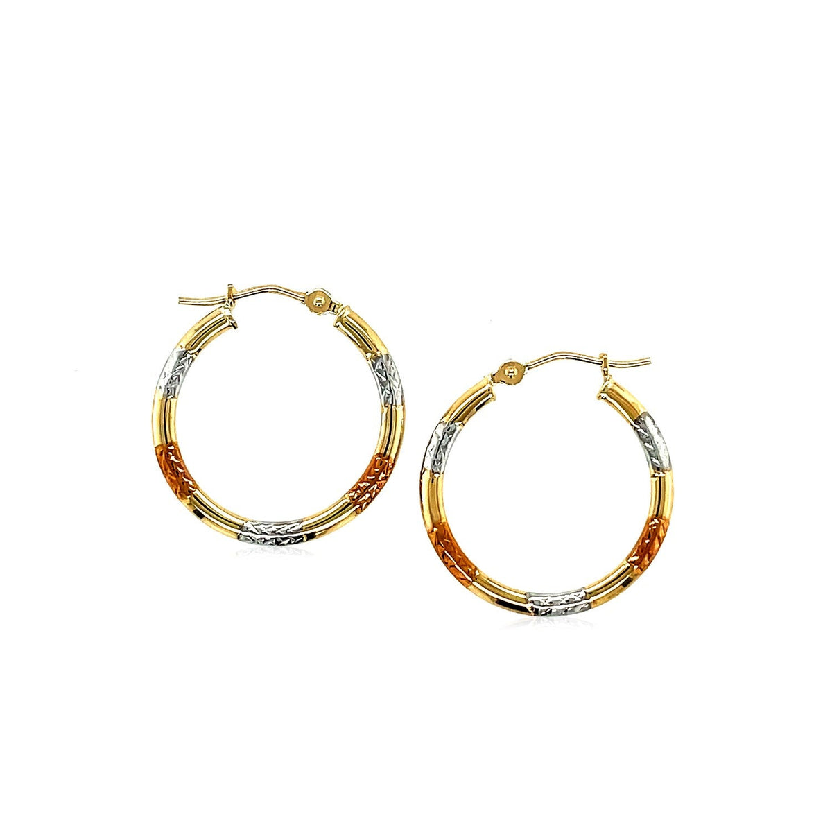 Avera Group 10K tri-color gold 20mm hoop earrings, view 2