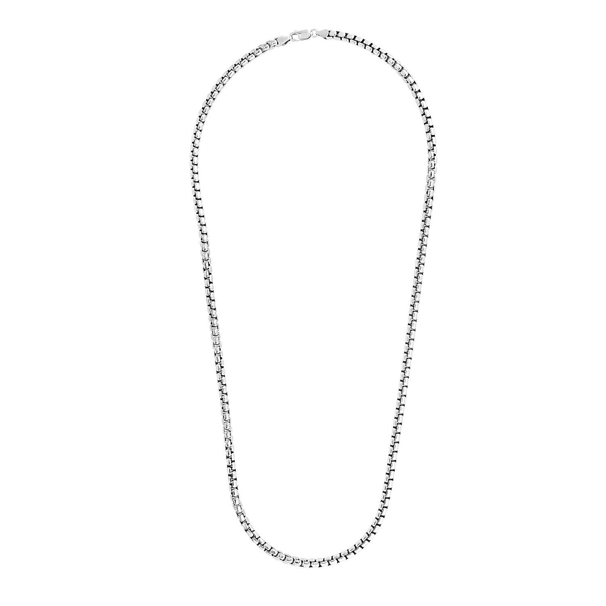 4.4 mm sterling silver rhodium plated round box chain by Avera Group, view 2