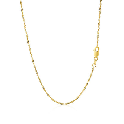 14k yellow gold Singapore chain with lobster clasp, 1.30mm by Avera Group, view 3