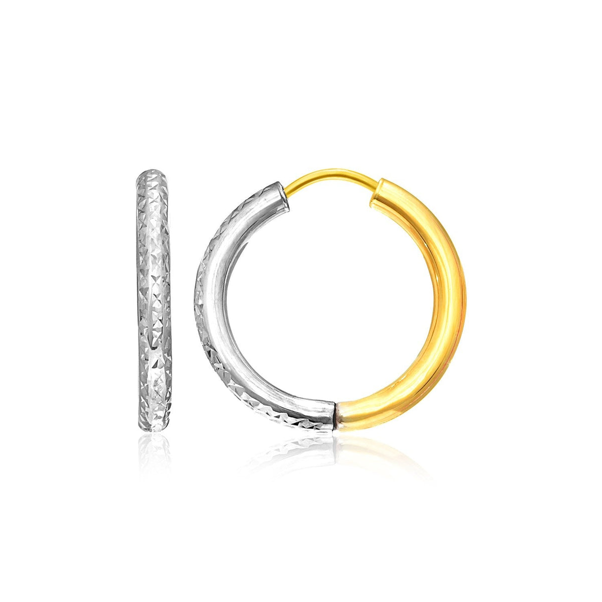 14k two-tone gold textured hoop earrings by Avera Group