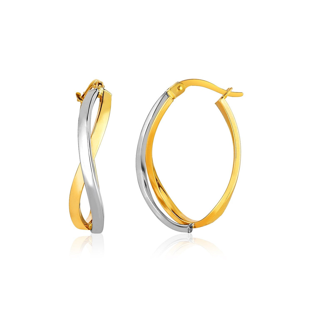 14k two-tone gold twisted oval hoop earrings, 25.4mm, by Avera Group
