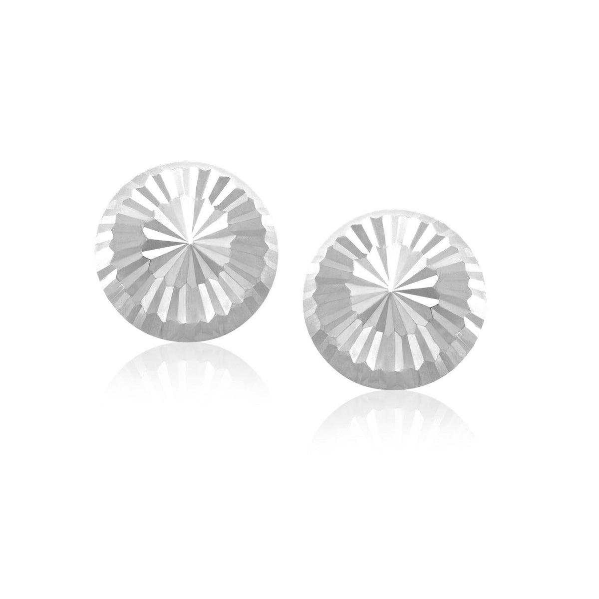 Flat Style Diamond Cut Stud Earrings in 14k White Gold(8mm) by Avera Group