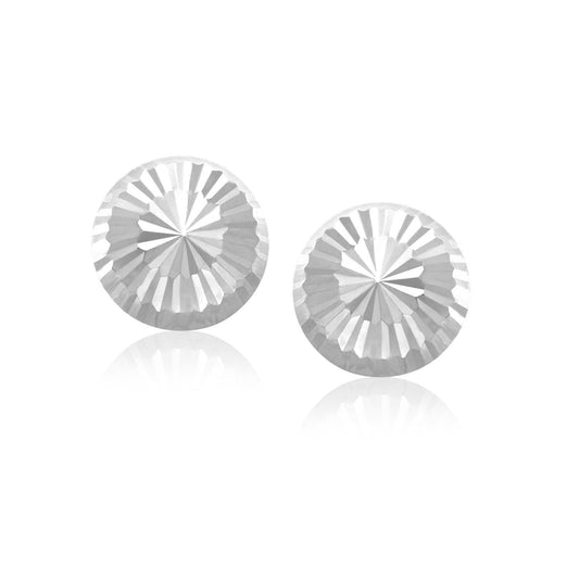 Flat Style Diamond Cut Stud Earrings in 14k White Gold(8mm) by Avera Group