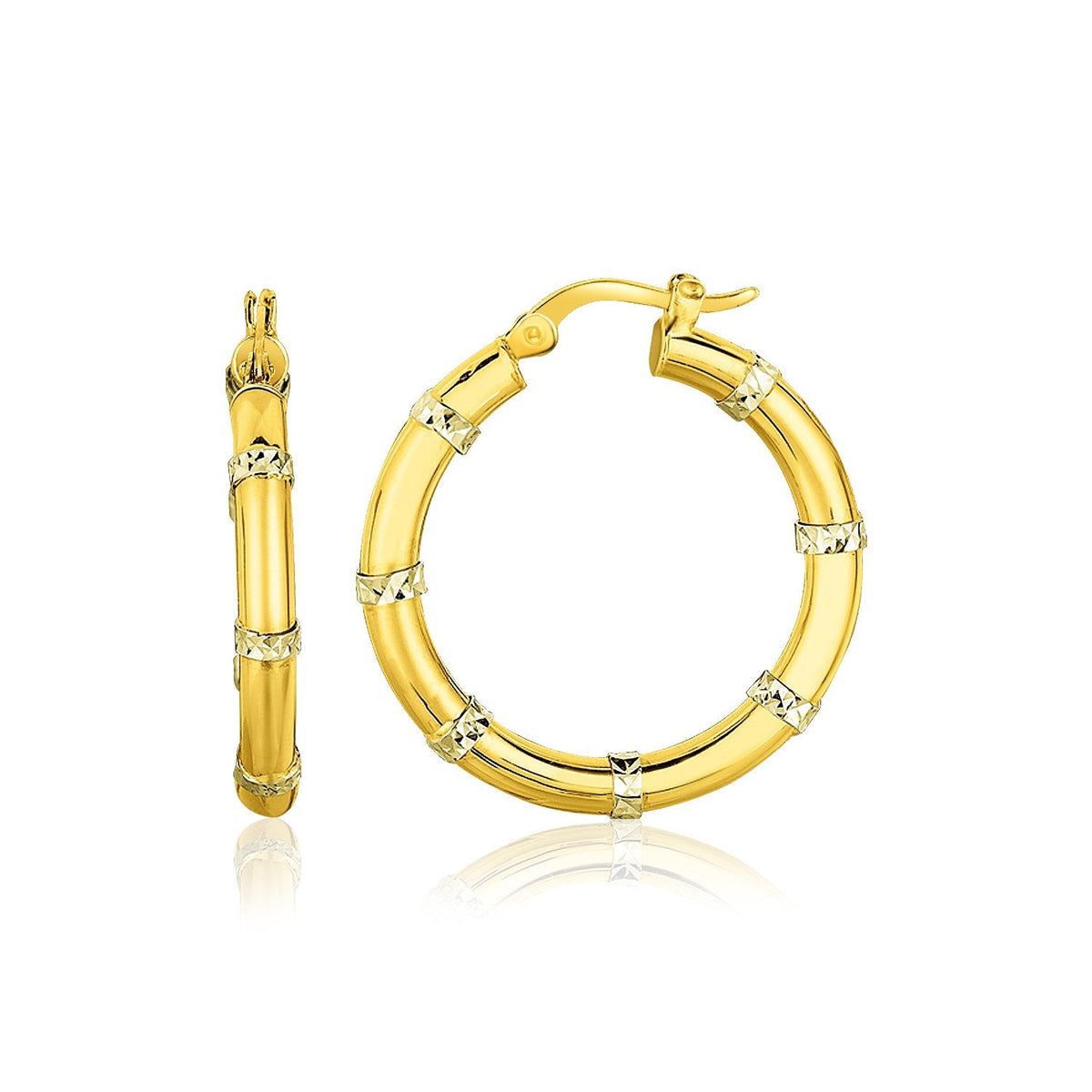 14k two-tone gold alternate textured hoop earrings by Avera Group