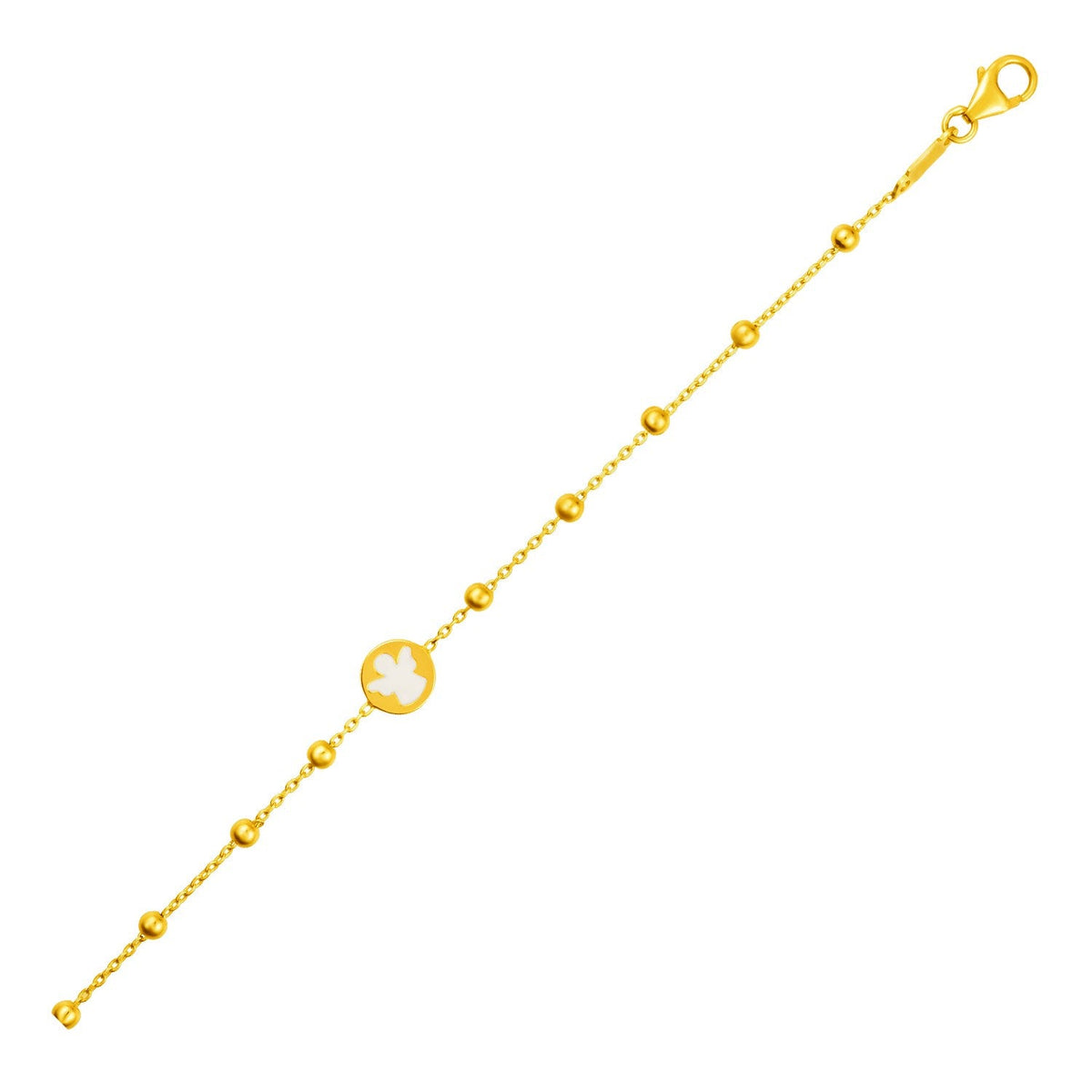 14k yellow gold kids' bracelet with angel and polished beads, Avera Group