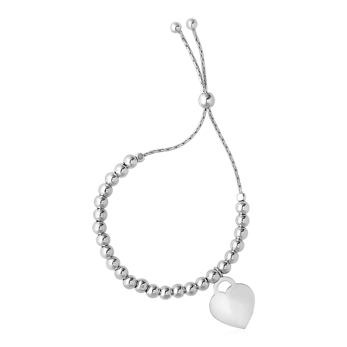 Adjustable sterling silver bead bracelet with heart charm, Avera Group