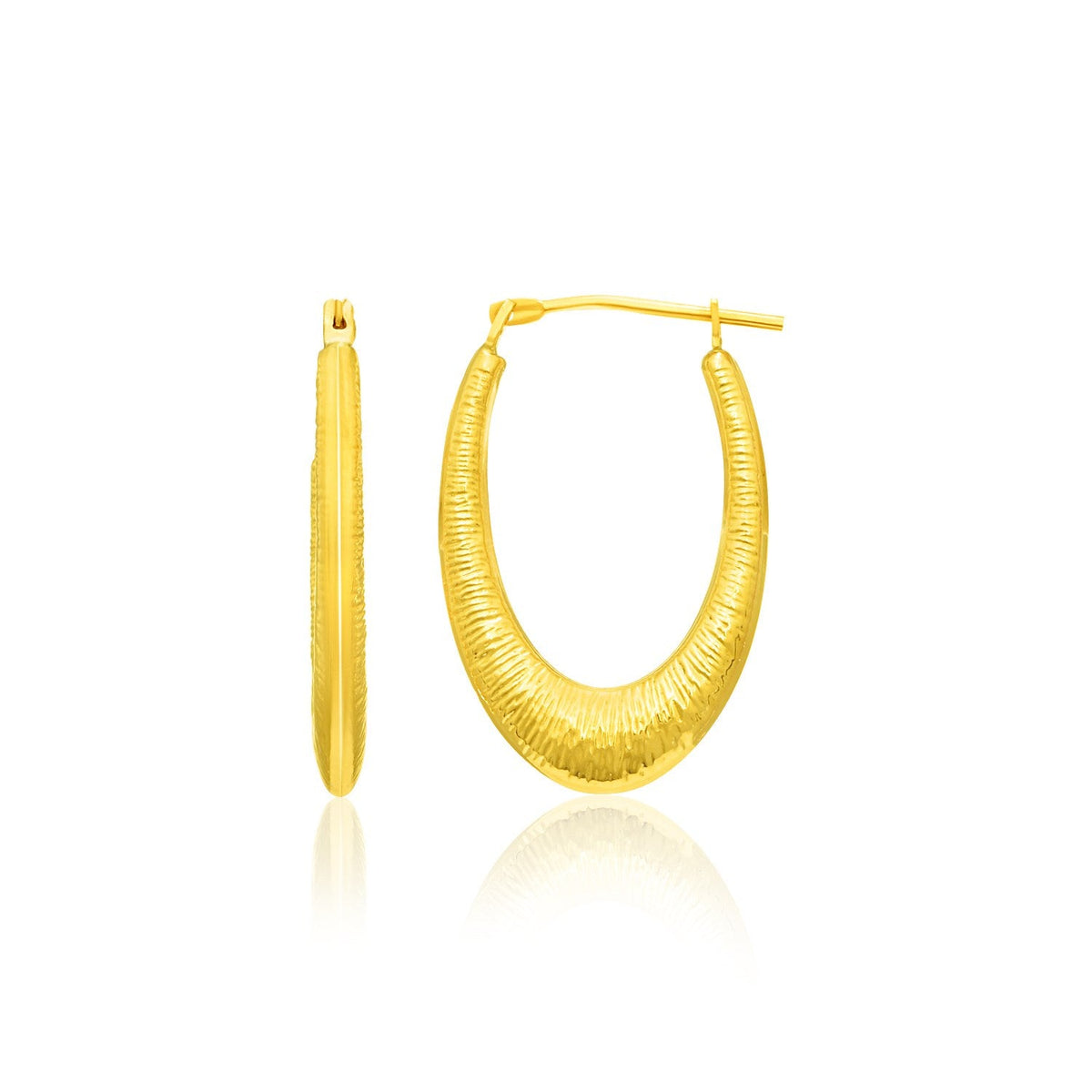 14k yellow gold graduated texture oval hoop earrings by Avera Group