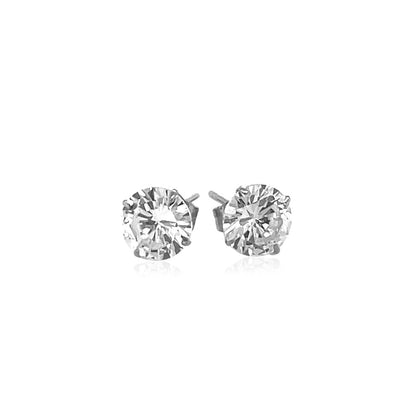 14k white gold stud earrings with 6mm white cubic zirconia by Avera Group, view 2