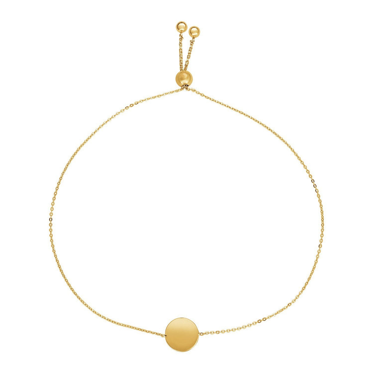 Adjustable 14k yellow gold bracelet with shiny circle, Avera Group