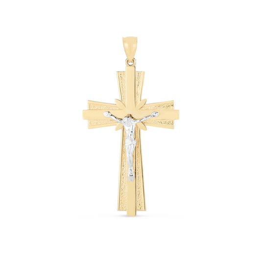 14k two-tone gold diamond-cut cross pendant, 1.75 x 0.88 inch, by Avera Group