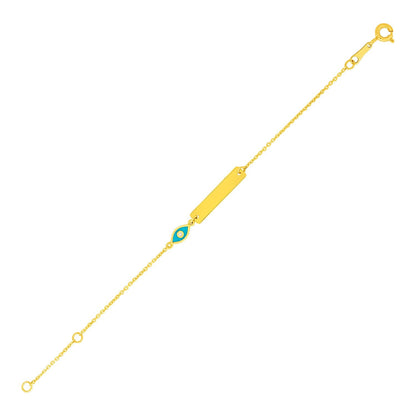 14k yellow gold children's ID bracelet with enameled eye by Avera Group