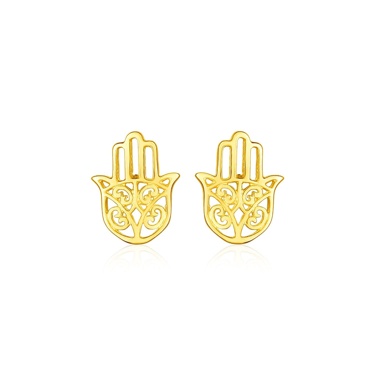 14k yellow gold polished Hand of Hamsa post earrings by Avera Group