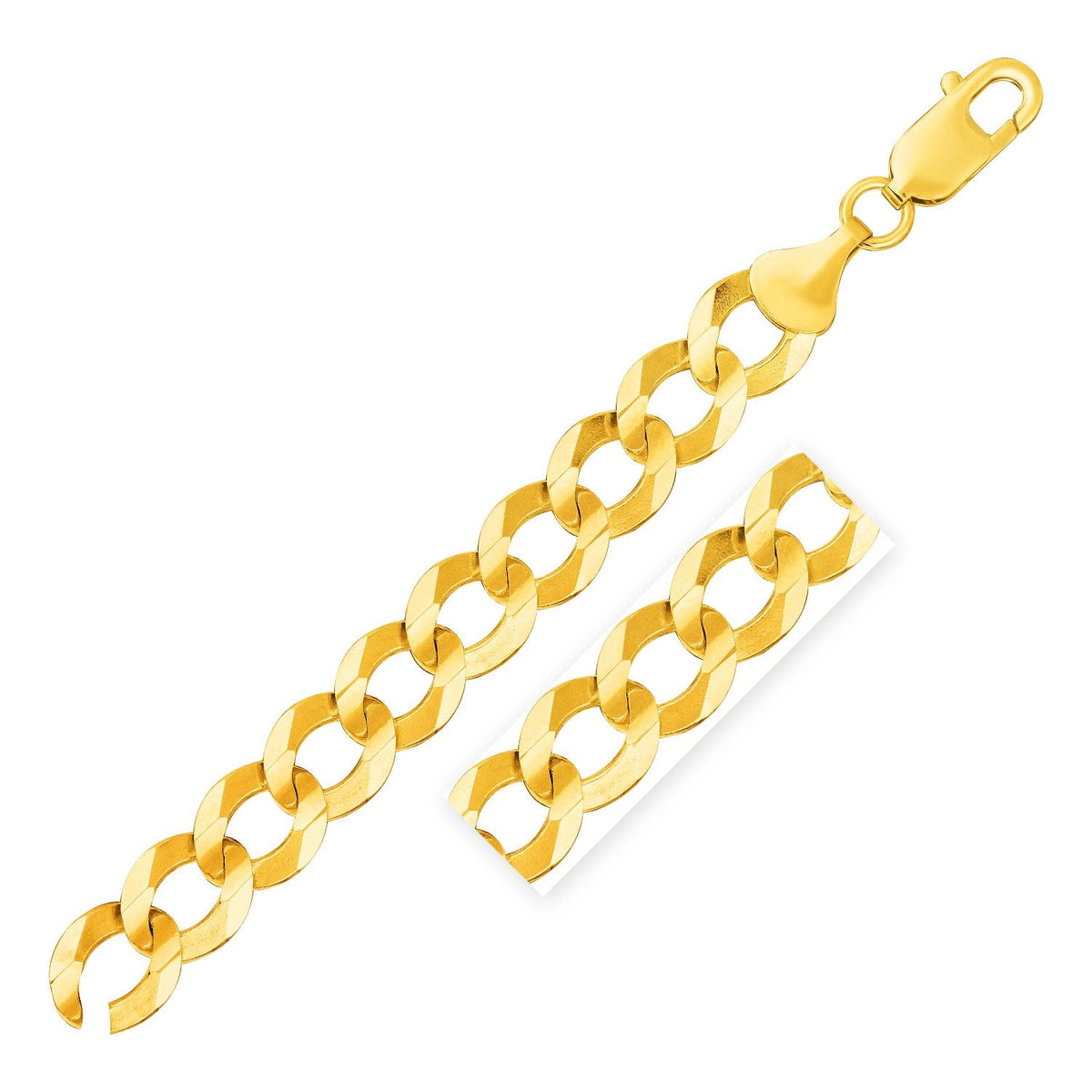 14k yellow gold solid curb bracelet, 12.18mm by Avera Group
