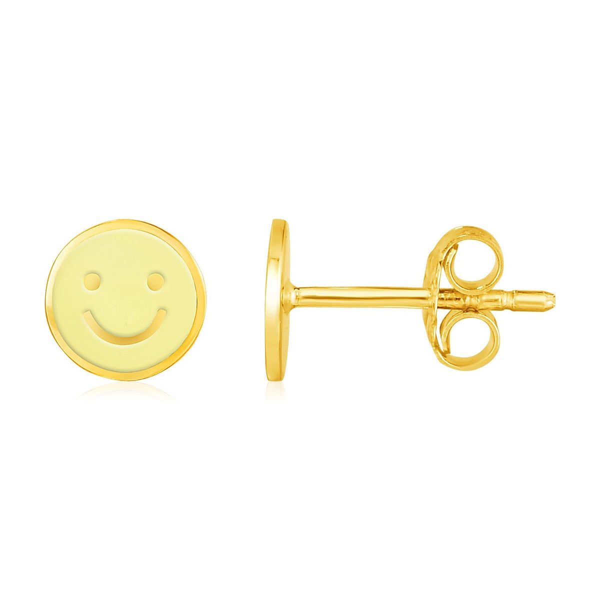 14k yellow gold and yellow enamel smiley face stud earrings by Avera Group