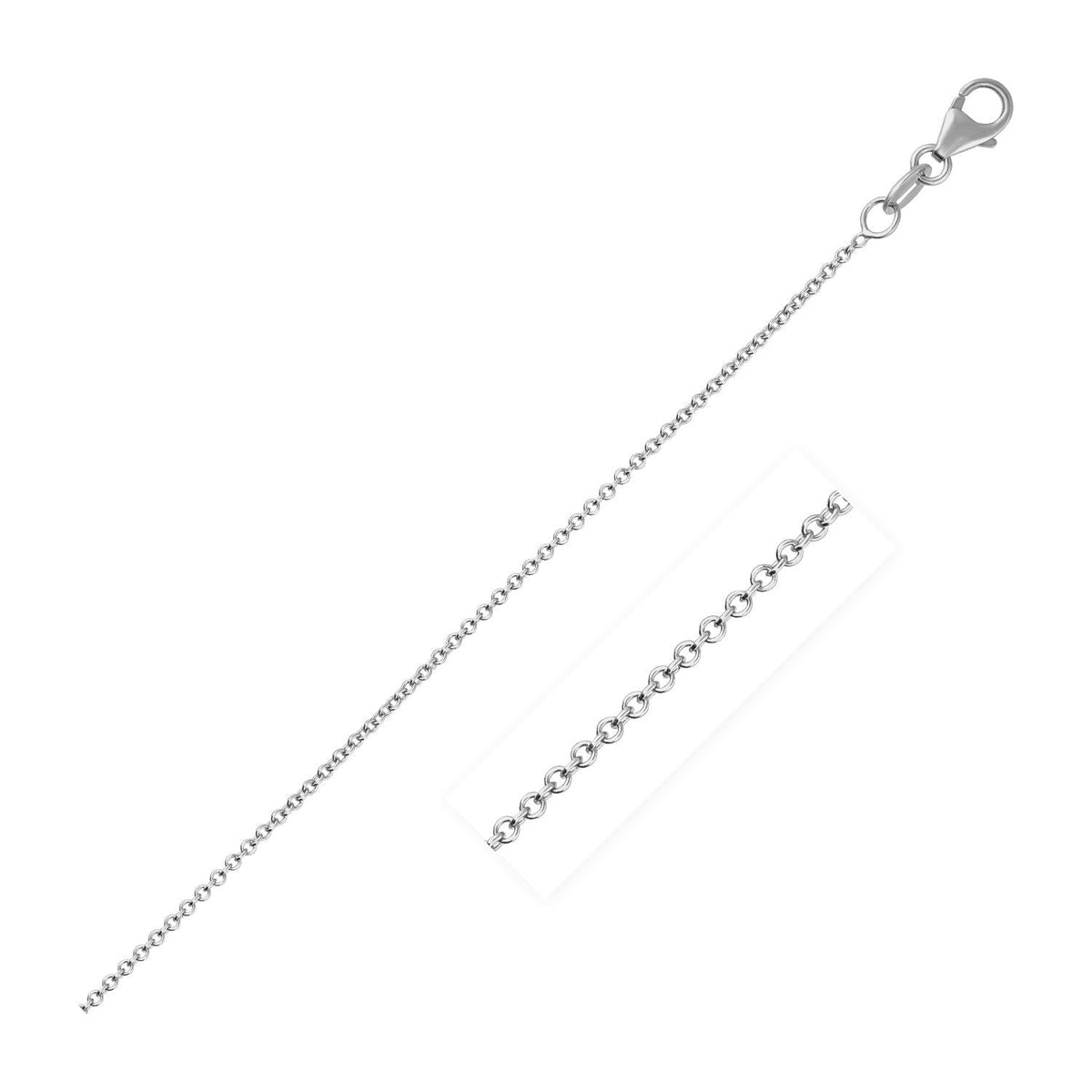 14k white gold round cable link chain, 1.10mm, Avera Group
